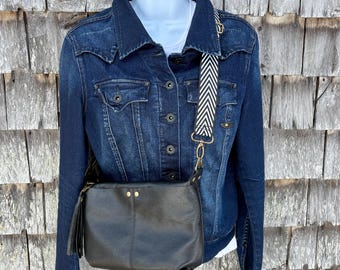 Black Leather Handbag / Crossbody Bag Size Small
