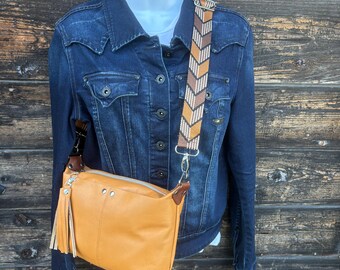 Cognac Leather Handbag / Crossbody Bag Size Small