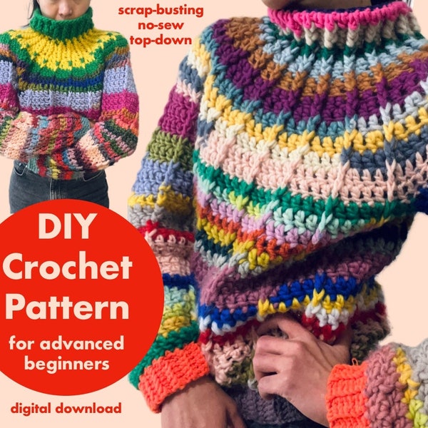 colourful chunky pullover crochet pattern