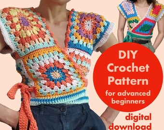 Granny square wrap top crochet pattern