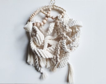 Round neutral macrame wall-hanging