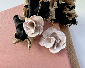 OOAK assymetrical rose clay earrings