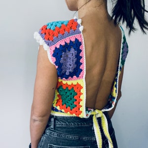 Granny square open-back summer top DIY crochet pattern image 5