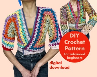 Granny hexagon crochet wrap top DIY pattern