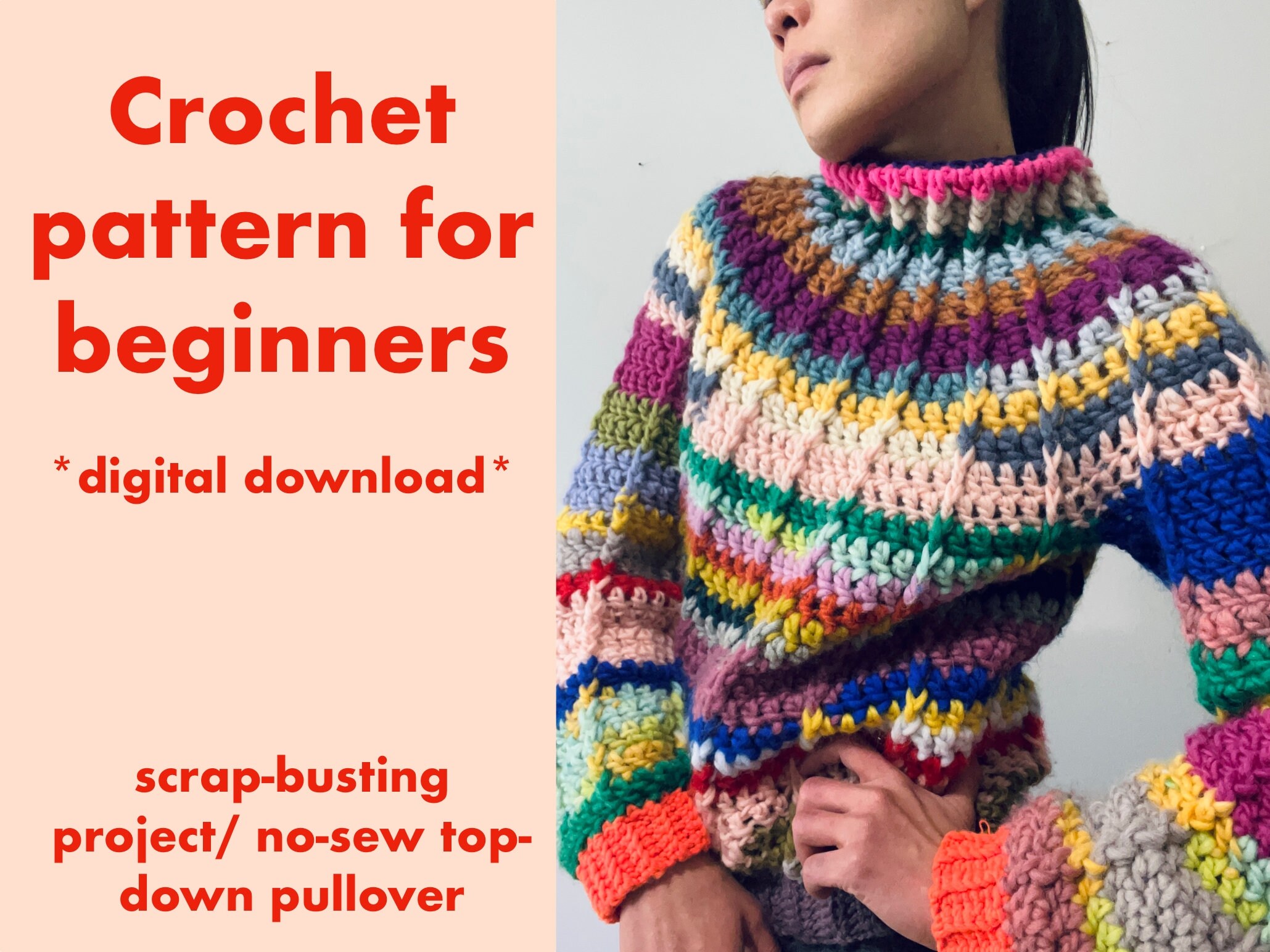 Colourful Chunky Pullover Crochet Pattern - Etsy