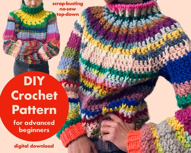 colourful chunky pullover crochet pattern image 1