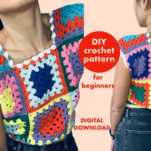 Granny square open-back summer top DIY crochet pattern image 1