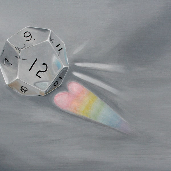 Calon d12 dice clear 12 sided role play gaming die RPG with Rainbow Heart shadow prism reflection dice Postcard