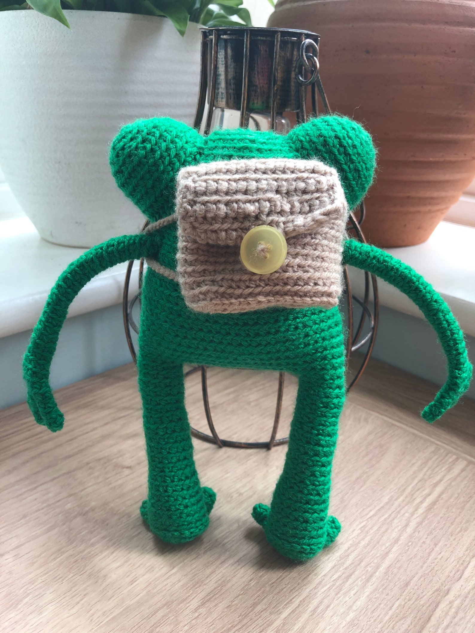 Frog crochet plush amigurumi froggy toy with backpack small | Etsy