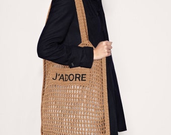 rope bag | Handbag | Knit Bag | crochet bag | Bag | Statement handbag with lettering| gift idea |