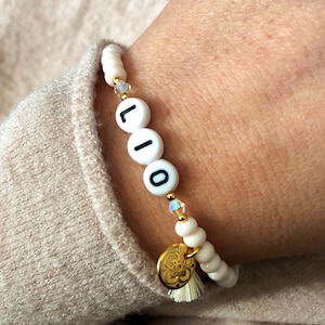 Beige & Gold | Personalized Bracelet for Women | Gold | Bracelet | Initial Bracelet Friendship Bracelet | Swarovski | Name bracelet