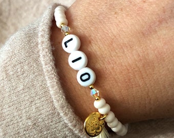Beige & Gold | Personalized Bracelet for Women | Gold | Bracelet | Initial Bracelet Friendship Bracelet | Swarovski | Name bracelet