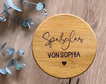 Gepersonaliseerde snoepjespot met naam | Snoepjespot met gravure | Cadeau voor kinderen en volwassenen | Bewaarpot met houten deksel