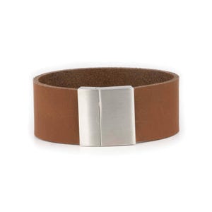 Man Bracelet Brown Leather Handmade Stainless Steel Clasp - Cuff Handmade Wristband - For Him - For Guys - Stainless Steel Clasp Magnetic
