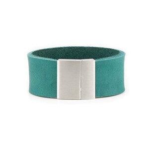 Leather Bracelet For Him Soft Dark Turquoise Handmade - Cuff Handmade Wristband - Boyfriend - For Guys - Stainless Steel Clasp Magnetic