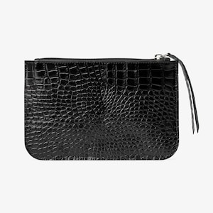 Bolsa de couro feminina Bolsa de maquiagem Bolsa de mão Bolsa de cosméticos preta de couro Bolsa organizadora com relevo de crocodilo para bolsa Slim Grande