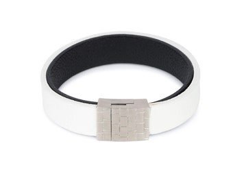 Mens Leather Bracelet - Silver Magnetic Clasp Bracelet - Cuff Bracelet Men - Genuine Leather