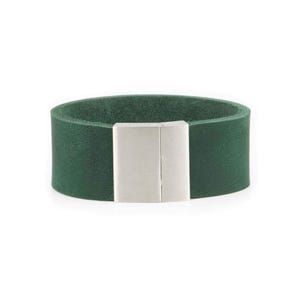 Dark Green Guys Bracelets Leather Soft Handmade - Cuff Handmade Wristband - For Him - For Men - Stainless Steel Clasp Magnetic