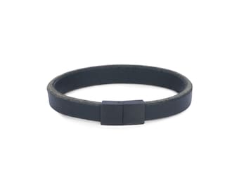 Boys Leather Bracelet - Mens Leather Bracelet - Thin Leather Bracelet - Mens Black Bracelet - Full Grain Leather - Magnetic Clasp