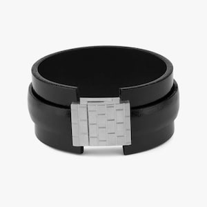 Black Leather Bracelet Womens - Bracelet for Women - Silver Clasp Magnetic - Leather Cuff Bracelet Womens - Leather Wrap Bracelet