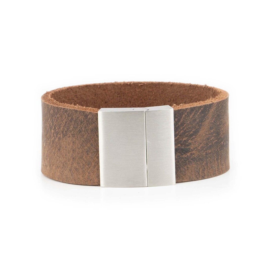 DouVei Vintage Brown Genuine Leather Bracelet / Wrist Bangle - Unisex 6-9 Inch