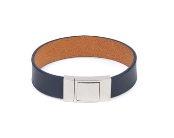 Dark Blue Bracelet For Women - Leather Cuff Bracelet Womens - Leather Bracelet - Magnetic Clasp Bracelet - Navy Real Leather