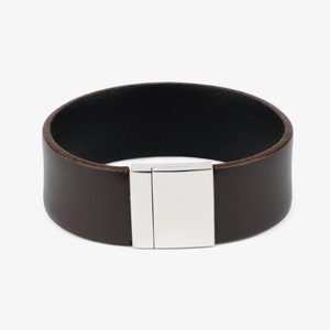 Mens Leather Bracelet - Dark Brown Leather Bracelet - Husband Gift - Men Jewelry - Leather Cuff Bracelet - Magnetic Clasp Bracelet
