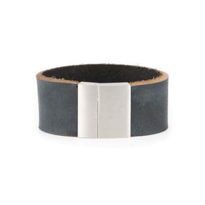 Navy Mens Leather Band Bracelet Western Handmade - Cuff Handmade Wristband - Boyfriend - For Guys - Stainless Steel Clasp Magnetic