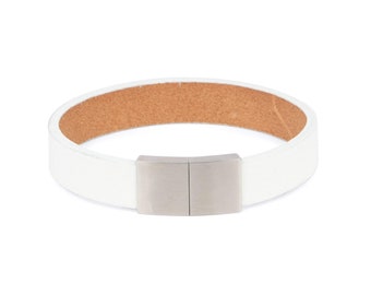 White Leather Bracelet - Bracelet For Women - Rose Gold Magnetic Clasp Bracelet - Leather Cuff Bracelet Womens - Leather Cuff Bracelet