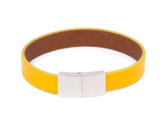 Bracelet For Women - Yellow Bracelet - Womens Bracelet - Yellow Patent Leather - Magnetic Clasp Bracelet - Thin Leather Bracelet