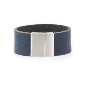 Navy Blue Handmade Leather Bracelets For Guys - Cuff Handmade Wristband - Boyfriend - For Men - Stainless Steel Clasp Magnetic