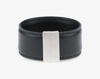 Black Leather Bracelet For Men - Cuff Bracelet Men - Mens Leather Bracelet - Mens Leather Cuff Bracelet - Wide Leather Bracelet