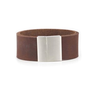 Dark Brown Mens Leather Band Bracelet Soft Handmade - Cuff Handmade Wristband - For Him - For Guys - Stainless Steel Clasp Magnetic