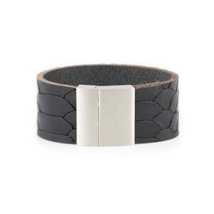 Navy Bracelet For Guys Snakeskin Print Handmade - Cuff Handmade Wristband - Boyfriend - For Men - Stainless Steel Clasp Magnetic