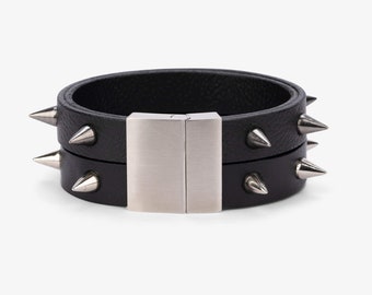 Spiked Bracelet - Studded Leather Bracelet - Spike Bracelet - Leather Spike Bracelet - Mens Leather Bracelet - Black Cuff Bracelet