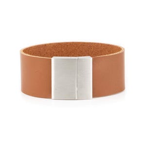 Cognac Leather Bracelet For Him Handmade Steel Clasp - Cuff Handmade Wristband - For Him - For Guys - Stainless Steel Clasp Magnetic