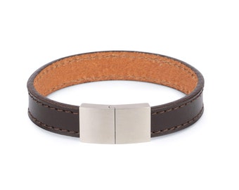 Brown Leather Bracelet - Mens Leather Bracelet - Stainless Steel Clasp - Genuine Leather Bracelet -Men's Cuff Bracelet-Thin Leather Bracelet