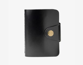 Black Credit card wallet Card holder Leather purse Smooth leather 20 Slots Business card case Organizer