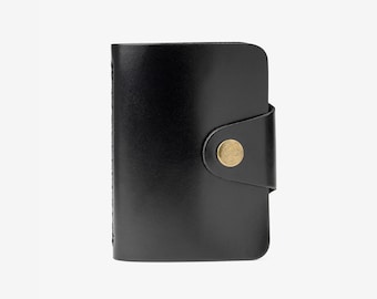 Cartera de tarjeta de crédito negra Tarjetero Monedero de cuero Cuero liso 20 ranuras Estuche para tarjetas de visita Organizador