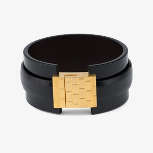 Black Leather Bracelet Womens - Bracelet for Women - Leather Cuff Bracelet Womens - Leather Wrap Bracelet - Leather Gold Bracelet