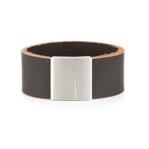 Male Wristband Dark Brown Soft Leather Handmade - Cuff Handmade Wristband - For Men - For Guys - Stainless Steel Clasp Magnetic