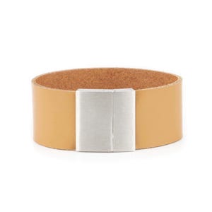 Light Tan Gents Leather Bracelets Handmade - Cuff Handmade Wristband - For Him - For Guys - Stainless Steel Clasp Magnetic