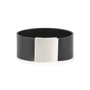 Black Mens Leather Band Bracelet Handmade - Cuff Handmade Wristband - For Him - For Guys - Stainless Steel Clasp Magnetic