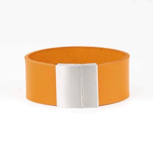 Curry Leather Bracelets For Guys Vegetable Tanned - Cuff Handmade Wristband - For Him - For Men - Stainless Steel Clasp Magnetic