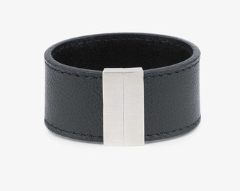 Mens Leather Bracelet - Mens Black Bracelet - Black Leather Bracelet for Men - Black Leather Cuff Bracelet - Magnetic Clasp