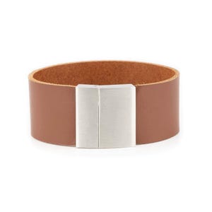 Brown Leather Bracelet For Guys Magnetic Clasp - Cuff Handmade Wristband - For Him - For Guys - Stainless Steel Clasp Magnetic