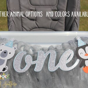 Winter Onederland- Frozen Theme- High Chair Banner for First Birthday with Polar Bear and Penguin- Winter Woodland Animal Birthday