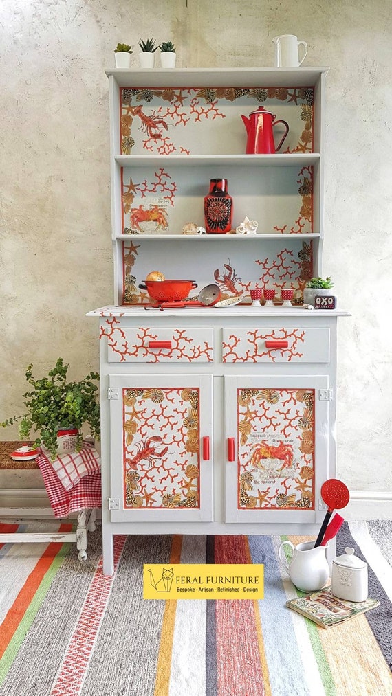 Available to Commission - Painted Welsh Dresser - Grey White Dresser - Display Cabinet - Drinks Cabinet - Hand Painted - Nautical Design