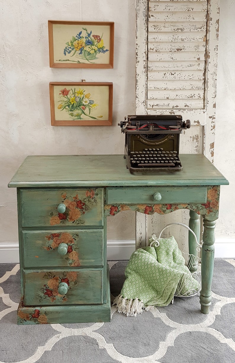 Blue Green Desks Dressing Table Hand Painted Etsy