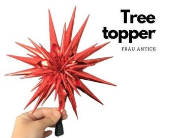 Puntale per albero di carta vintage rosso - Decorazioni per albero di Natale - Puntale a forma di stella per albero di Natale vintage - 24 cm